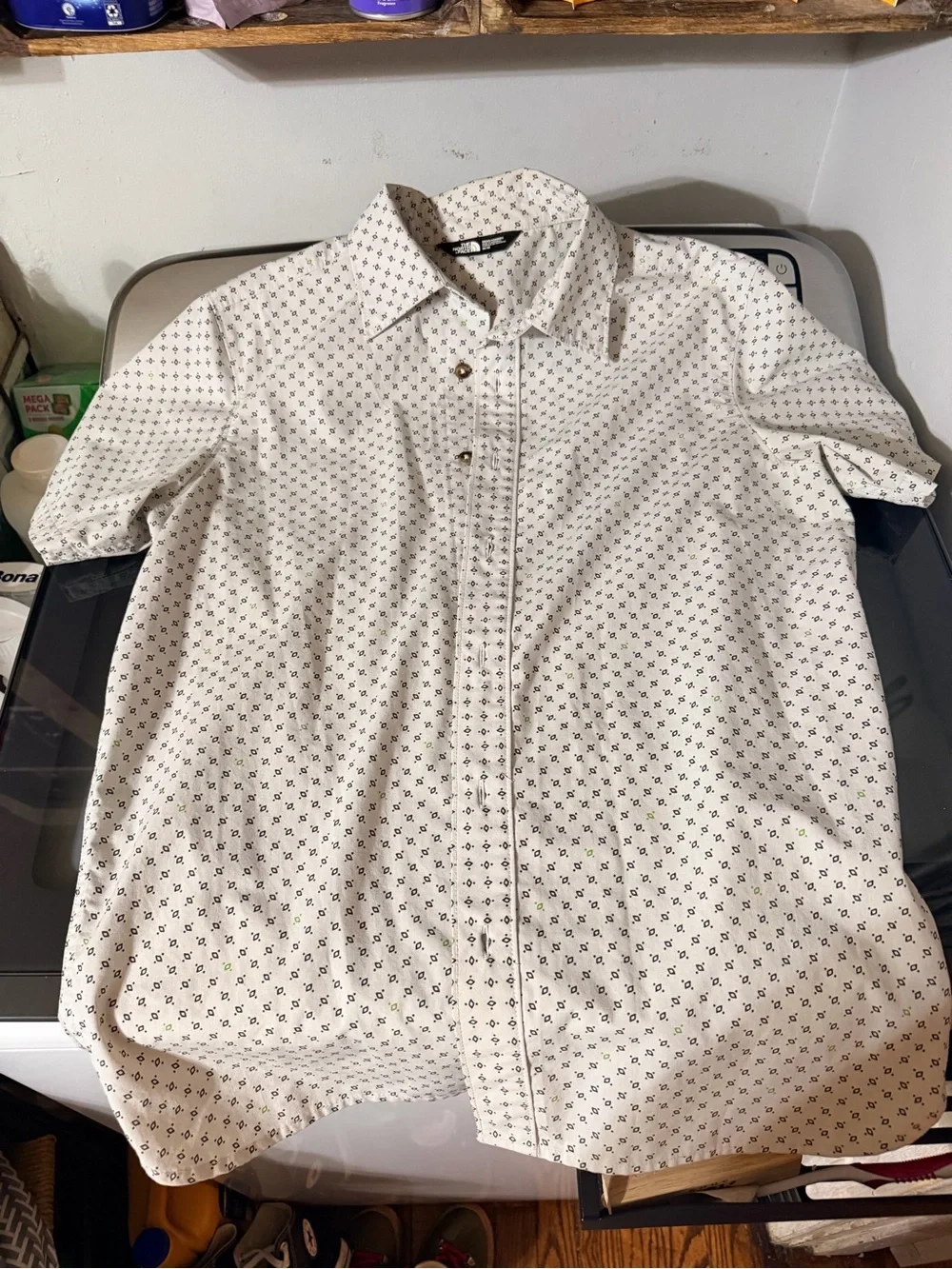 The North Face White Short-Sleeve Button-Down Shirt with Micro Geometric Print